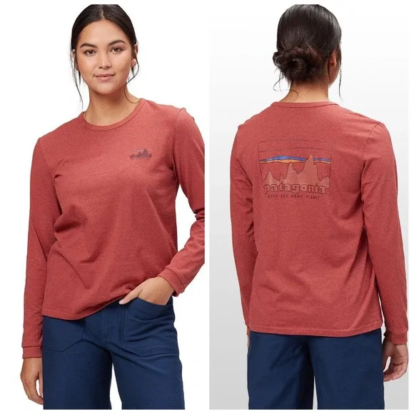 Patagonia Womens L/S '73 Skyline Responsibili-Tee Size L Rosehip Outdoor Graphic - Picture 1 of 11